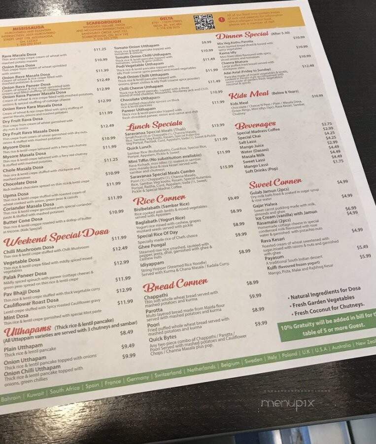 Saravana Bhavan - Mississauga, ON menu_pic