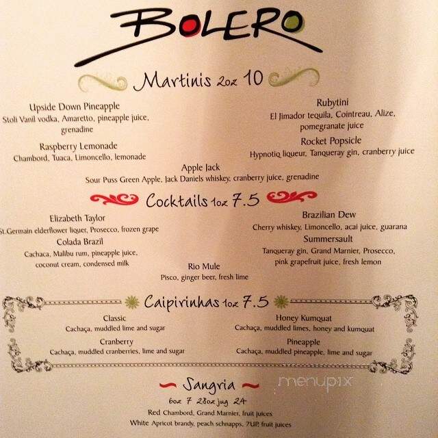 Bolero - Calgary, AB menu_pic