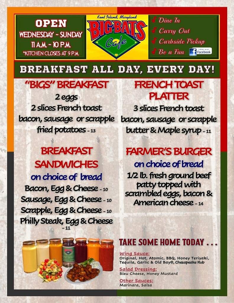Big Bats Cafe - Stevensville, MD menu_pic