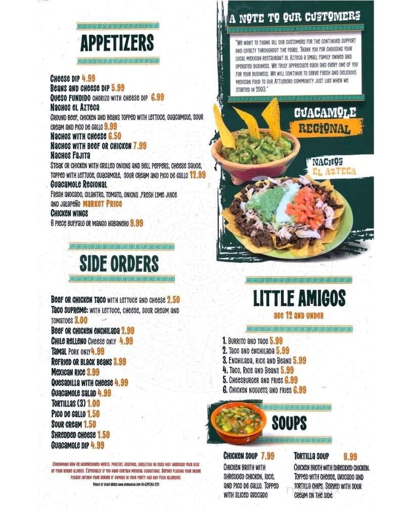 El Azteca Mexican Restaurant - Attleboro, MA menu_pic
