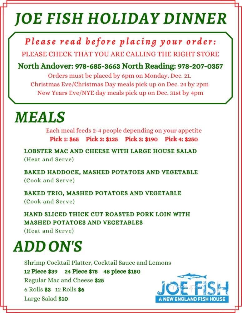 Joe Fish Seafood Restaurant - North Andover, MA menu_pic