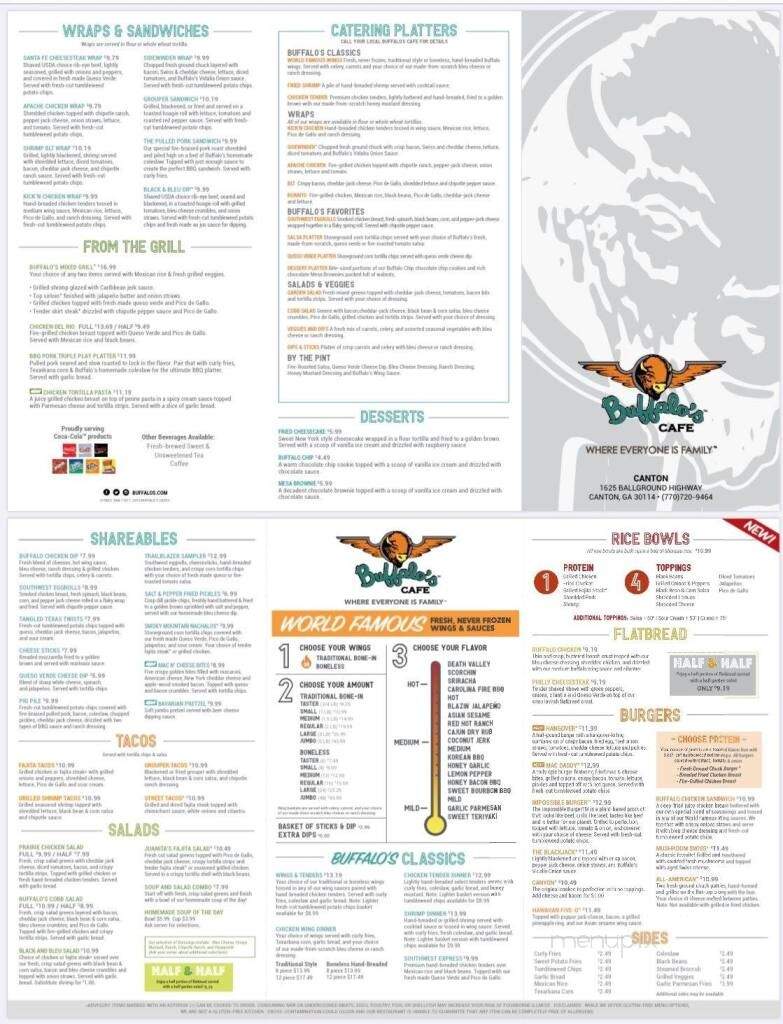 Buffalo's Cafe - Canton, GA menu_pic