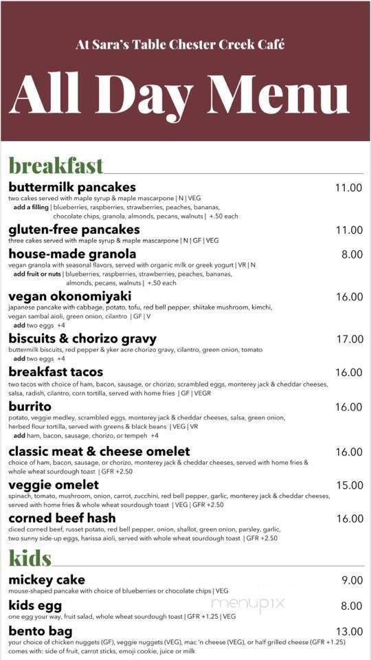 At Sara's Table Chester Creek Cafe - Duluth, MN menu_pic