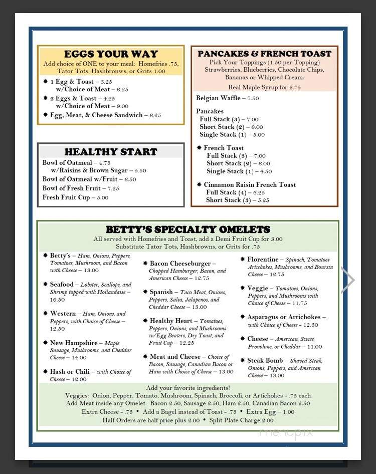 Betty's Kitchen - North Hampton, NH menu_pic
