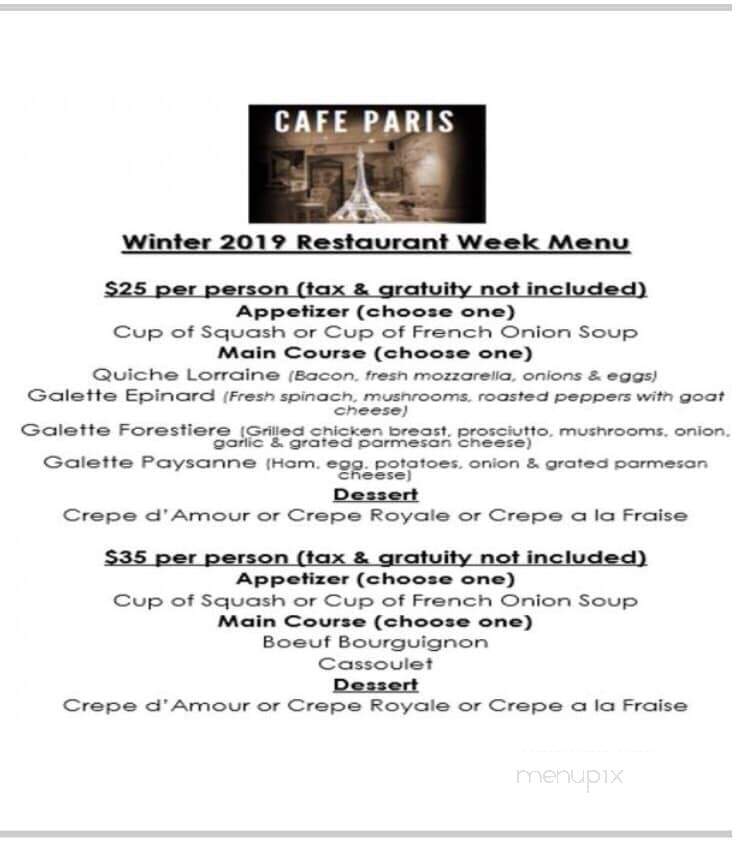 Cafe Paris - Cranford, NJ menu_pic