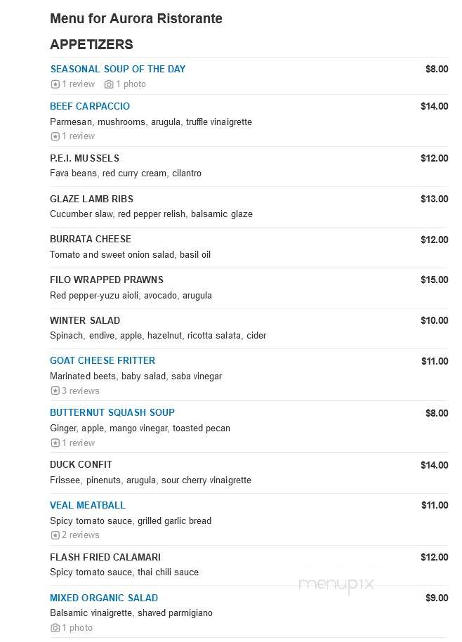 Aurora Ristorante - Rye, NY menu_pic