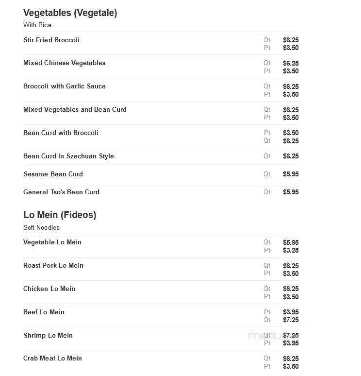 Hong Kong Chinese Restaurant - Blue Point, NY menu_pic