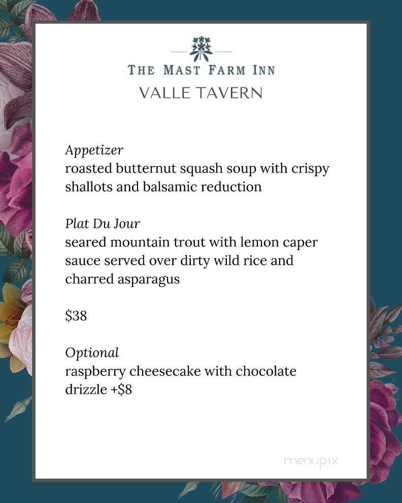Mast Farm Inn - Banner Elk, NC menu_pic
