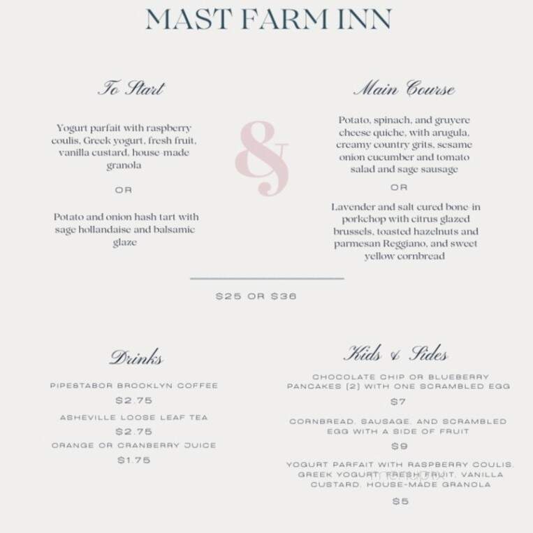 Mast Farm Inn - Banner Elk, NC menu_pic