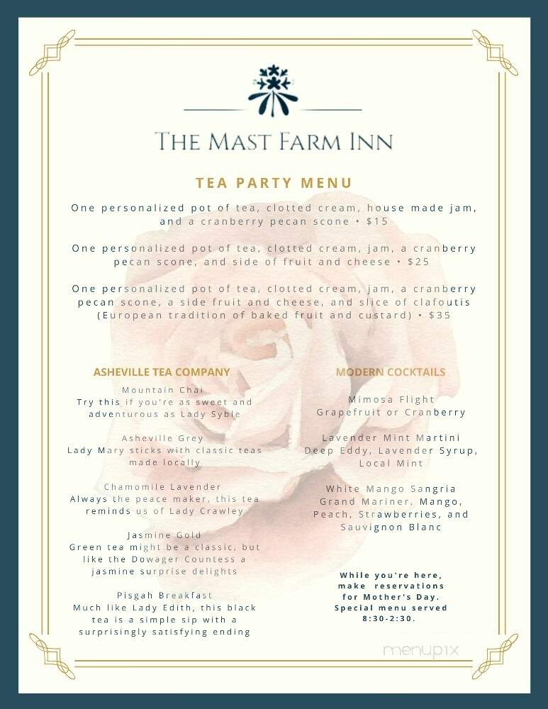 Mast Farm Inn - Banner Elk, NC menu_pic