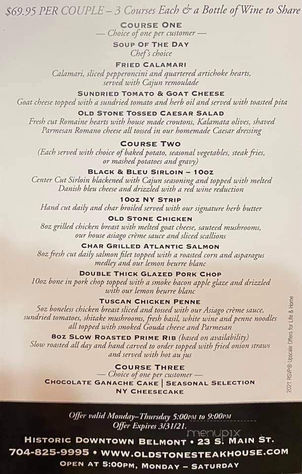 Old Stone Steakhouse Ltd - Belmont, NC menu_pic