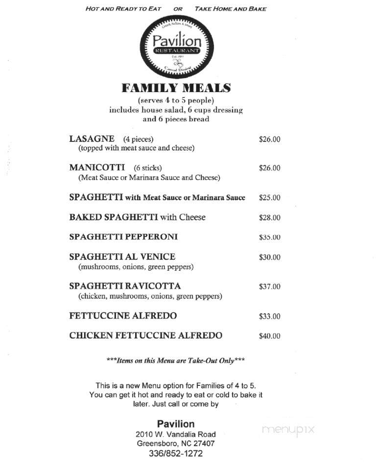 Pavilion - Greensboro, NC menu_pic