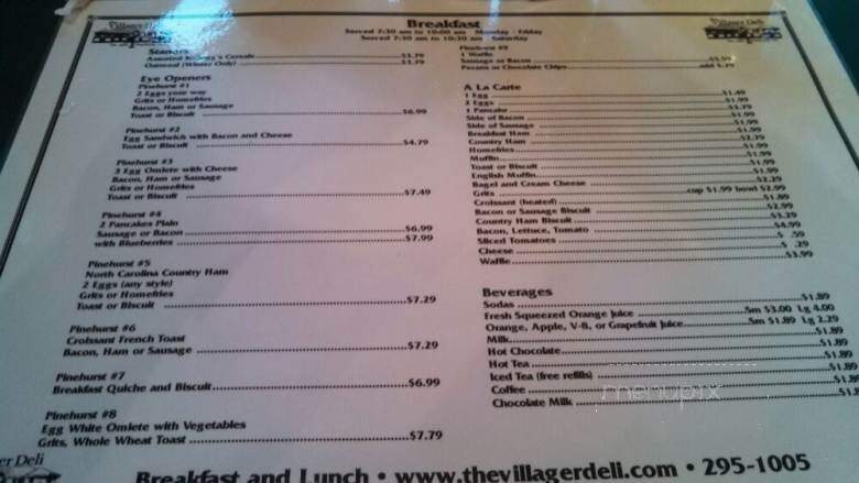 Villager Deli Restaurant - Pinehurst, NC menu_pic