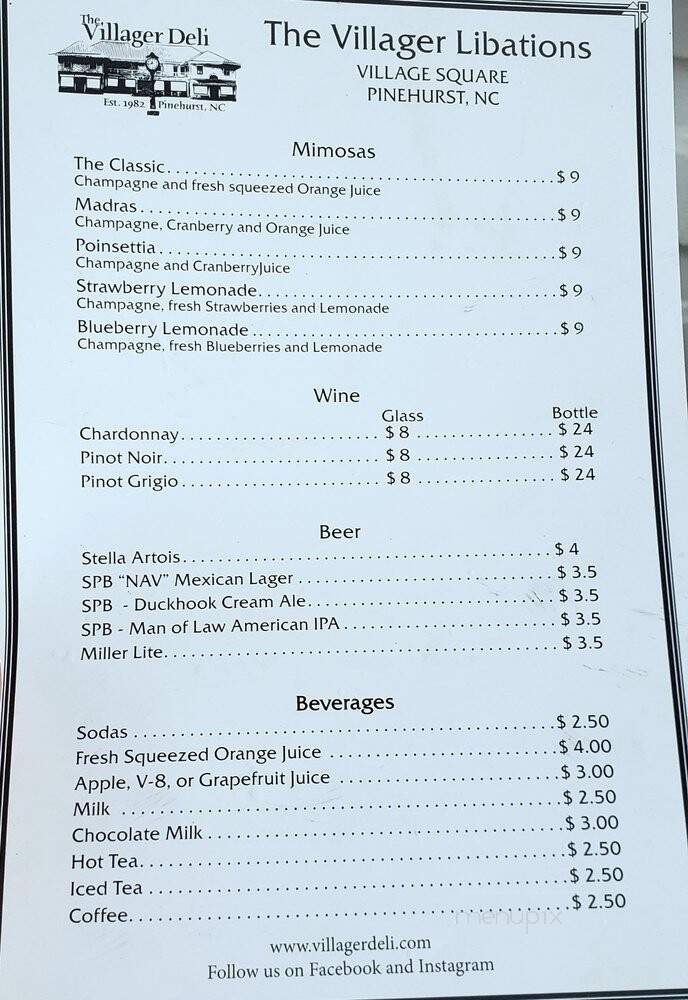 Villager Deli Restaurant - Pinehurst, NC menu_pic