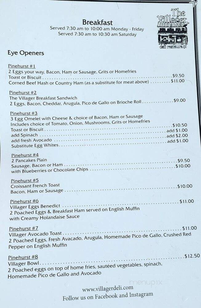 Villager Deli Restaurant - Pinehurst, NC menu_pic