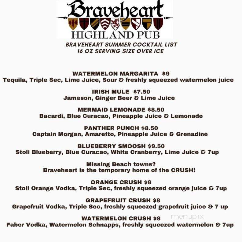 Braveheart Highland Pub - Hellertown, PA menu_pic