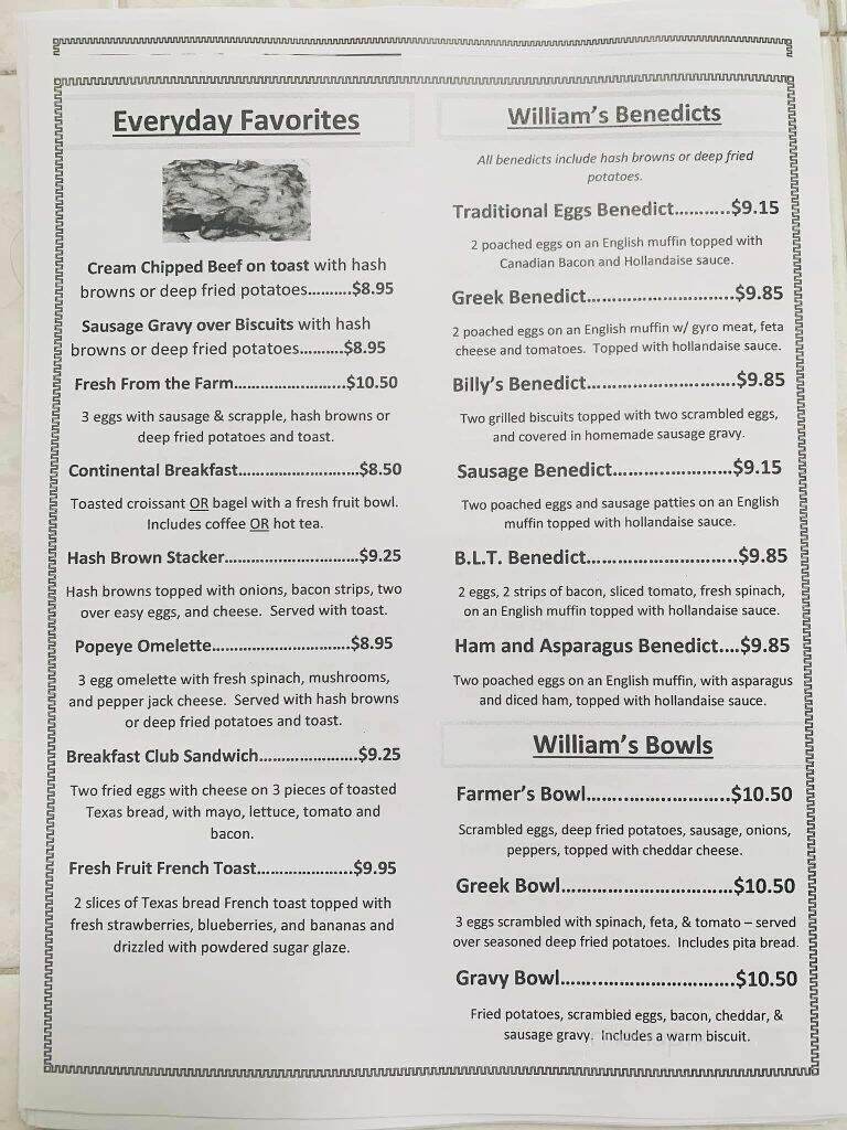 Williams Family Restaurant - Reading, PA menu_pic