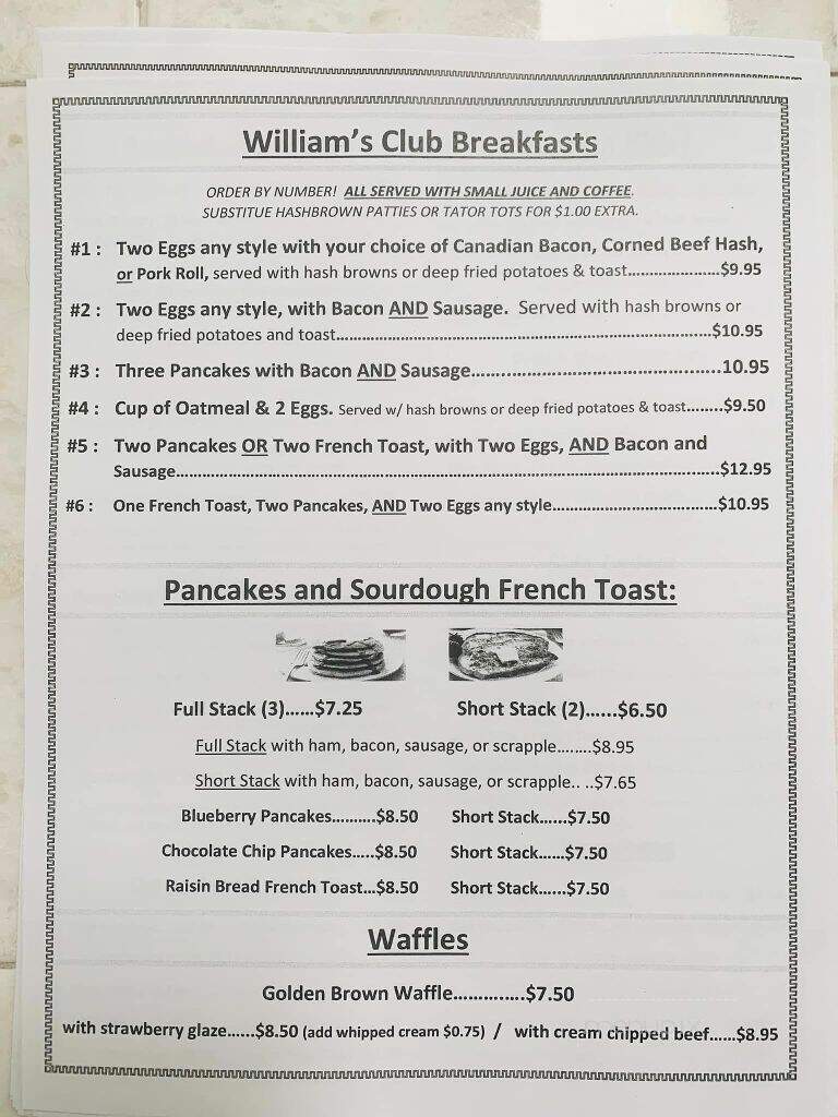 Williams Family Restaurant - Reading, PA menu_pic