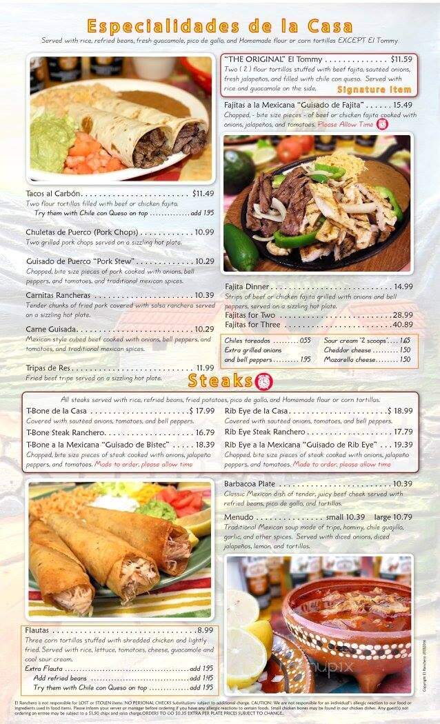 El Ranchero Mexican Restaurant - La Porte, TX menu_pic