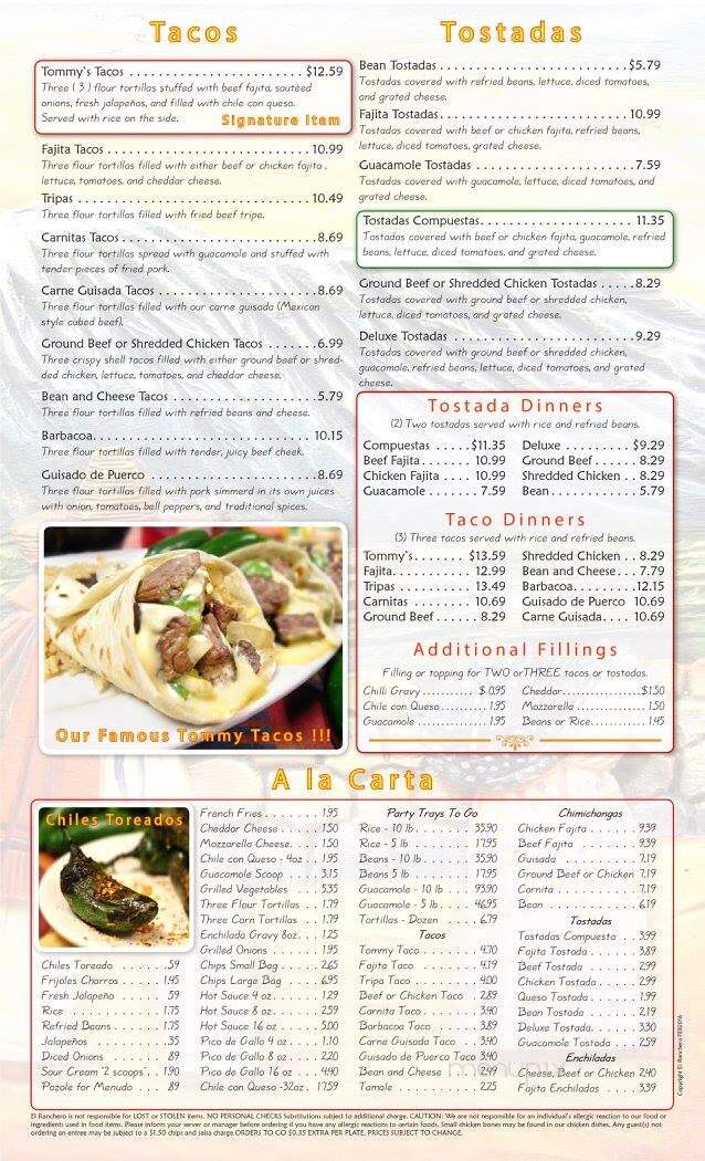 El Ranchero Mexican Restaurant - La Porte, TX menu_pic