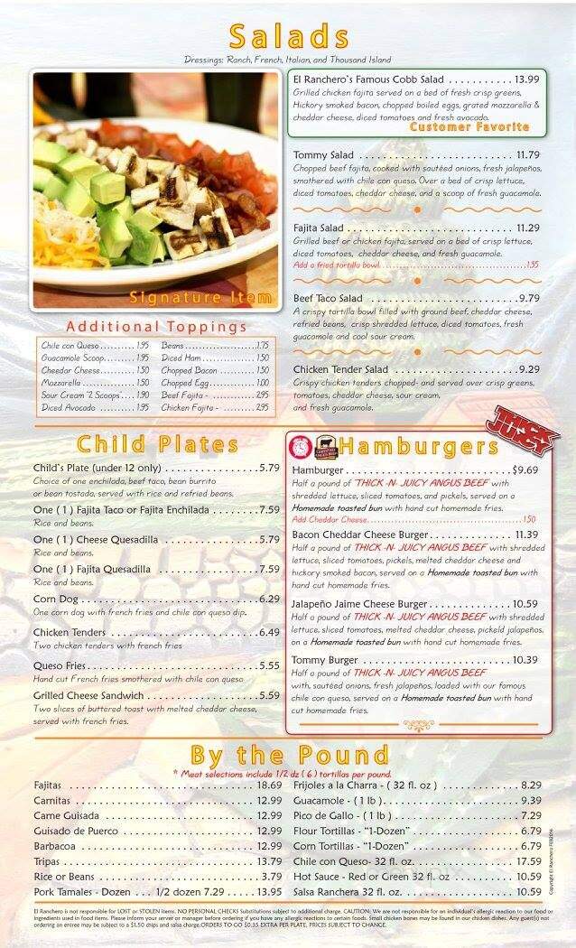 El Ranchero Mexican Restaurant - La Porte, TX menu_pic