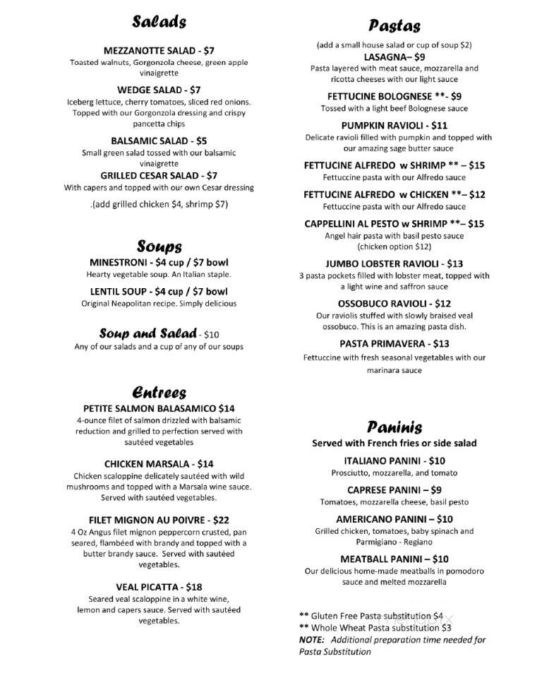 Mezzanotte Ristorante - Cypress, TX menu_pic