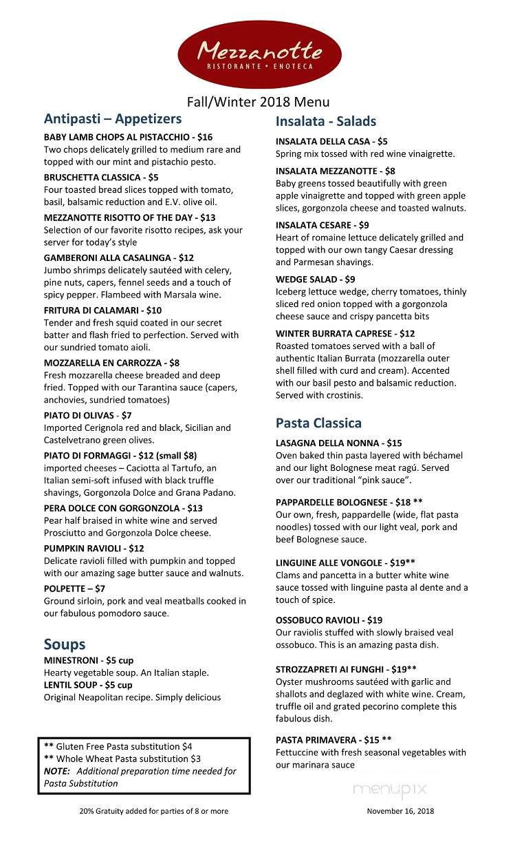 Mezzanotte Ristorante - Cypress, TX menu_pic