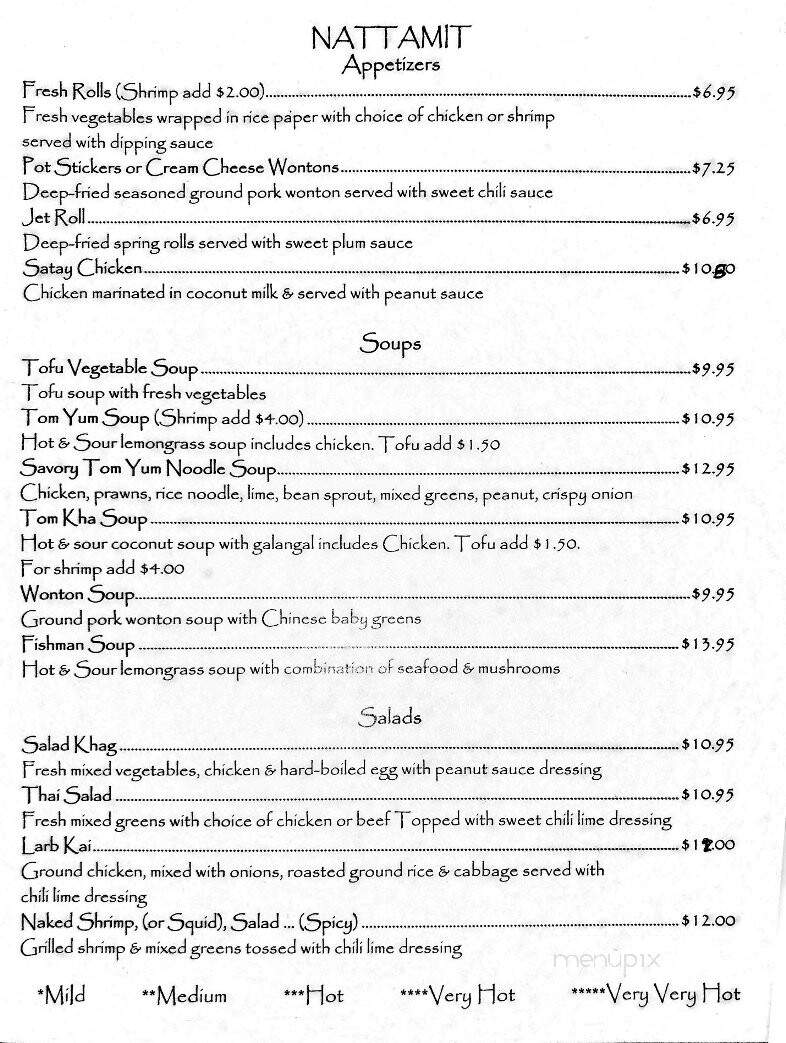 Nattamit Thai Restaurant - Silverdale, WA menu_pic