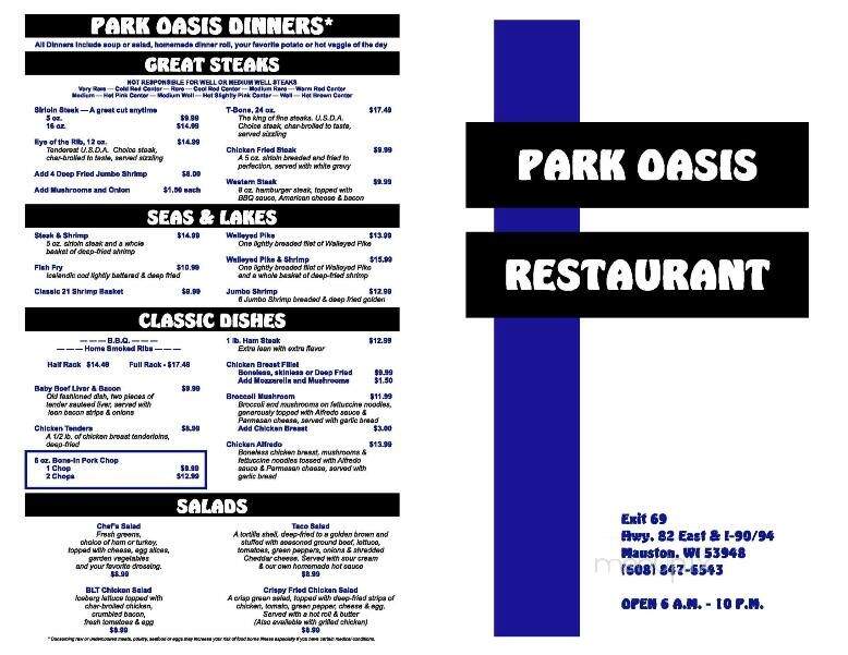 Mauston Park Oasis Shell Oil - Mauston, WI menu_pic