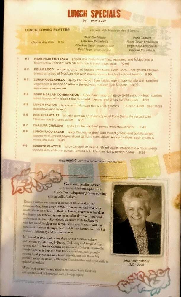 Rosie's Mexican Cantina - Florence, AL menu_pic