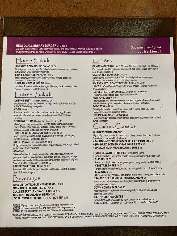 Linn's Of Cambria - Cambria, CA menu_pic