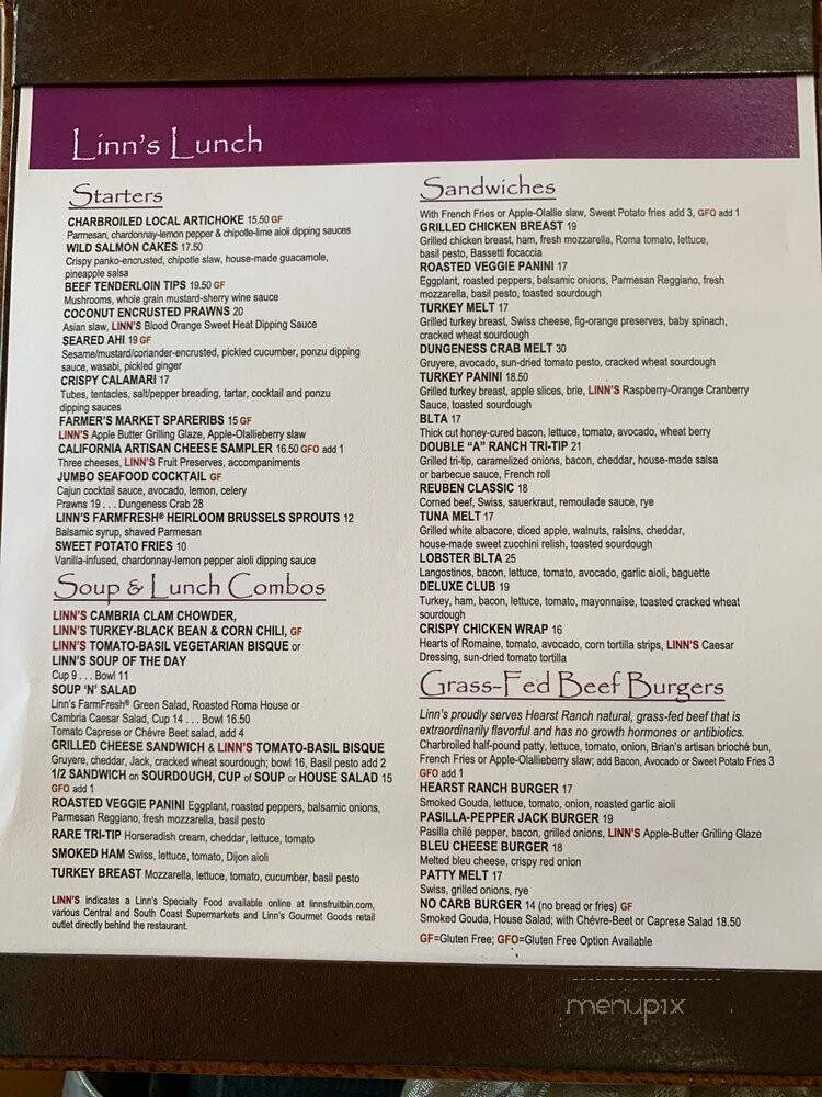Linn's Of Cambria - Cambria, CA menu_pic