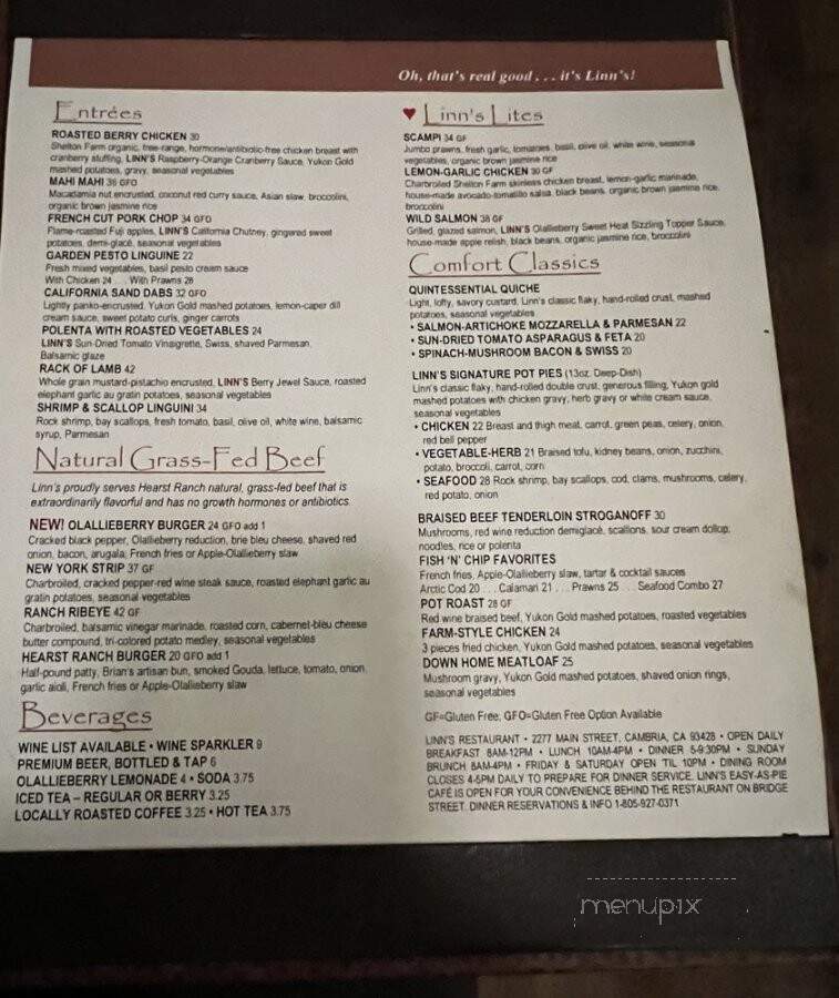 Linn's Of Cambria - Cambria, CA menu_pic