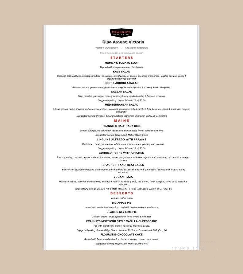 Frankie's Modern Diner - Victoria, BC menu_pic