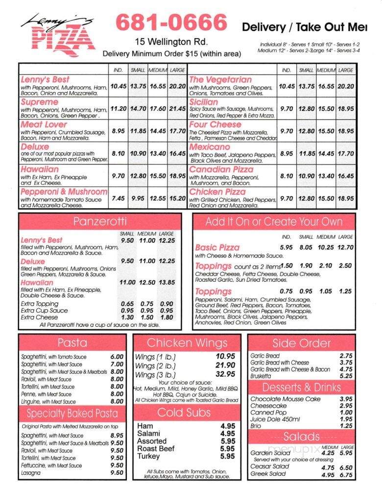 Lenny's Pizza & Seafood - London, ON menu_pic