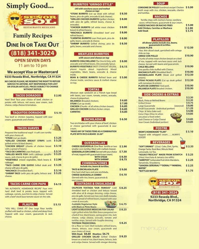 Senor Sol - Northridge, CA menu_pic