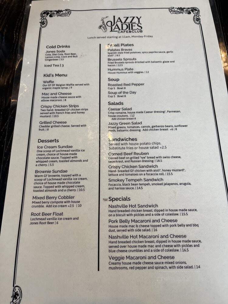 Jazzy Ladies Cafe and Club - Eugene, OR menu_pic