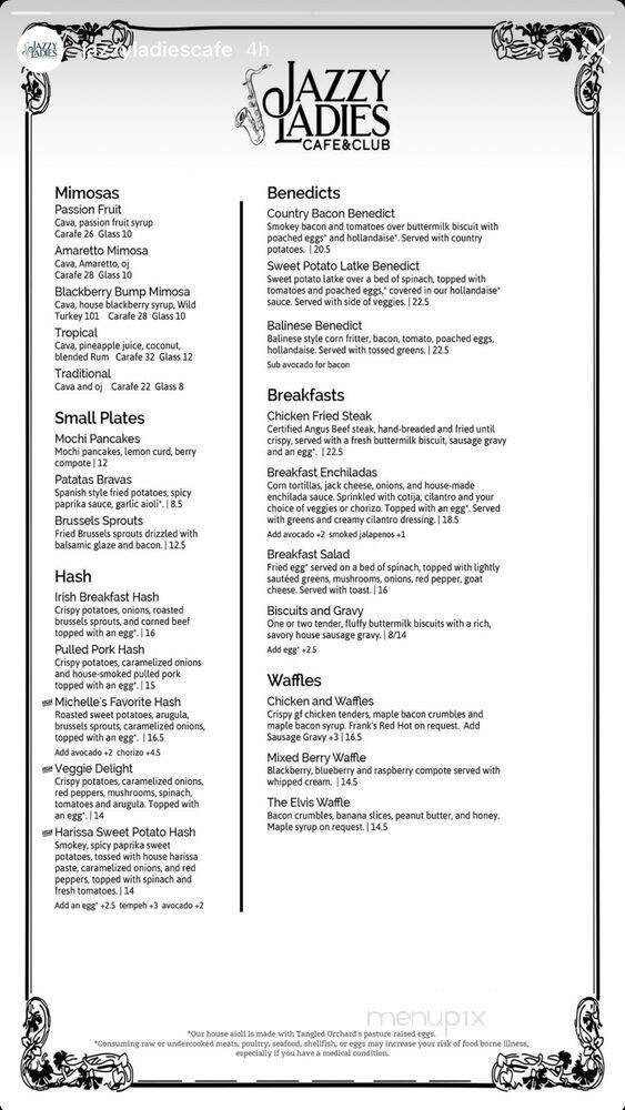 Jazzy Ladies Cafe and Club - Eugene, OR menu_pic