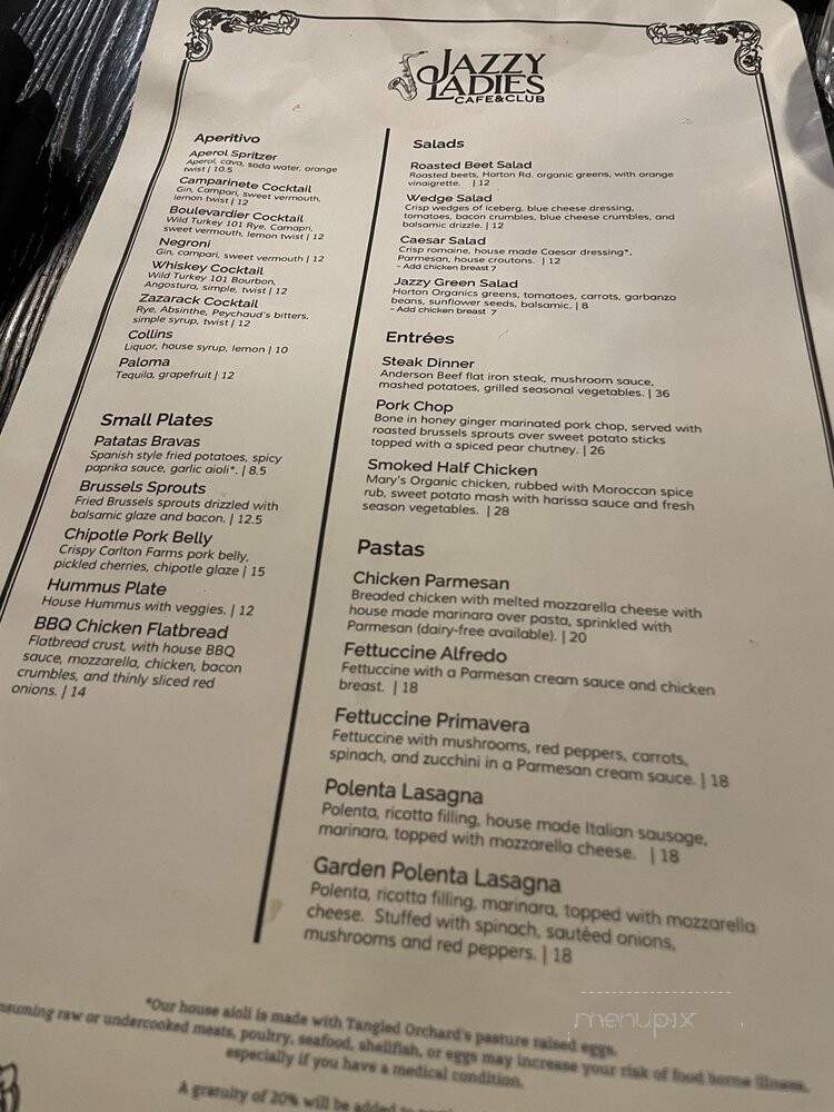 Jazzy Ladies Cafe and Club - Eugene, OR menu_pic
