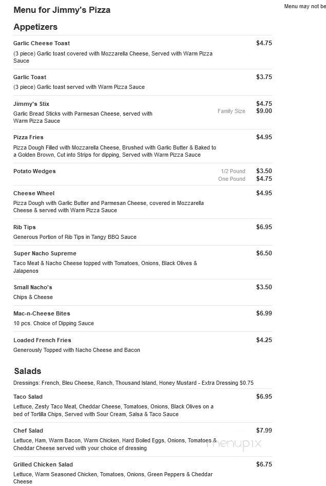 Jimmy's Pizza - Valley City, ND menu_pic