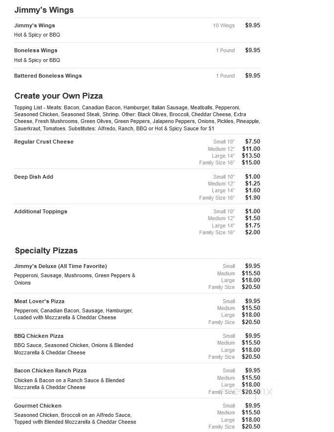 Jimmy's Pizza - Valley City, ND menu_pic