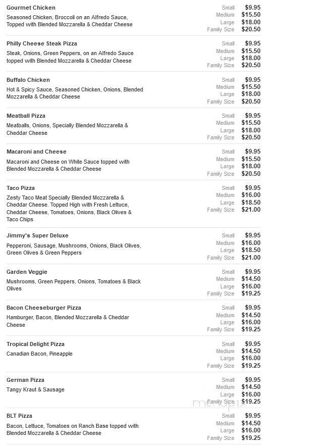 Jimmy's Pizza - Valley City, ND menu_pic