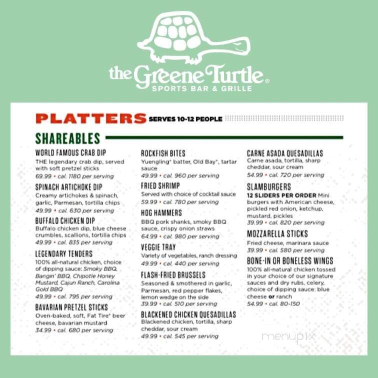 The Greene Turtle Deep Creek - McHenry, MD menu_pic