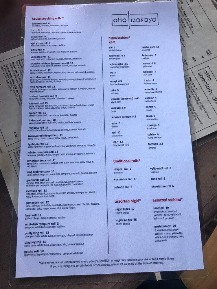 Otto Izakaya - Greenville, SC menu_pic