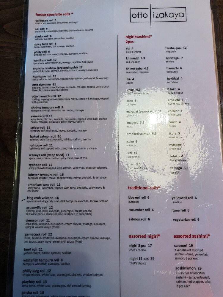 Otto Izakaya - Greenville, SC menu_pic