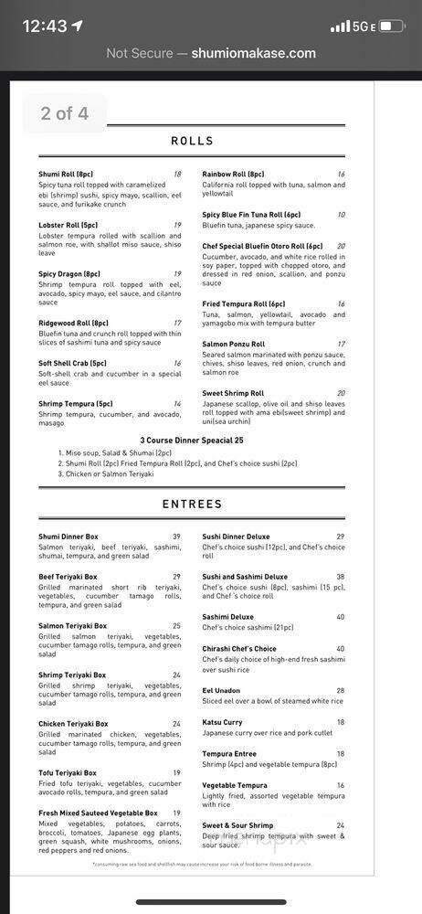 Shumi - Ridgewood, NJ menu_pic