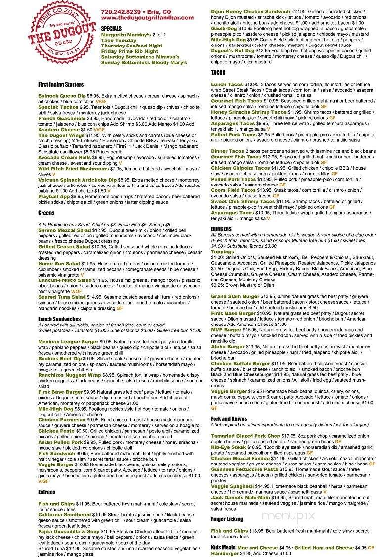 The Dugout Grill & Bar - Erie, CO menu_pic