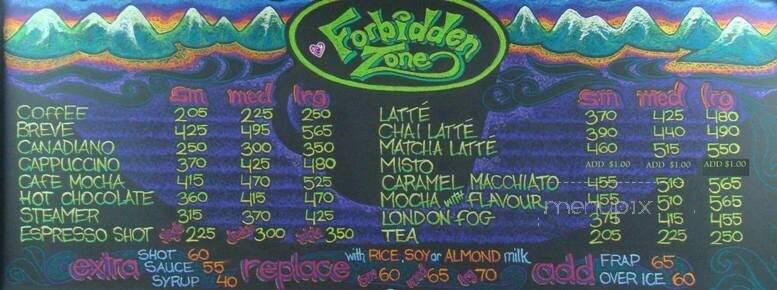 The Forbidden Zone - Campbell River, BC menu_pic