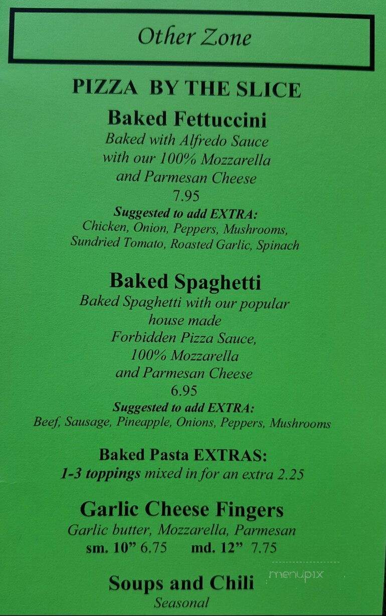 The Forbidden Zone - Campbell River, BC menu_pic