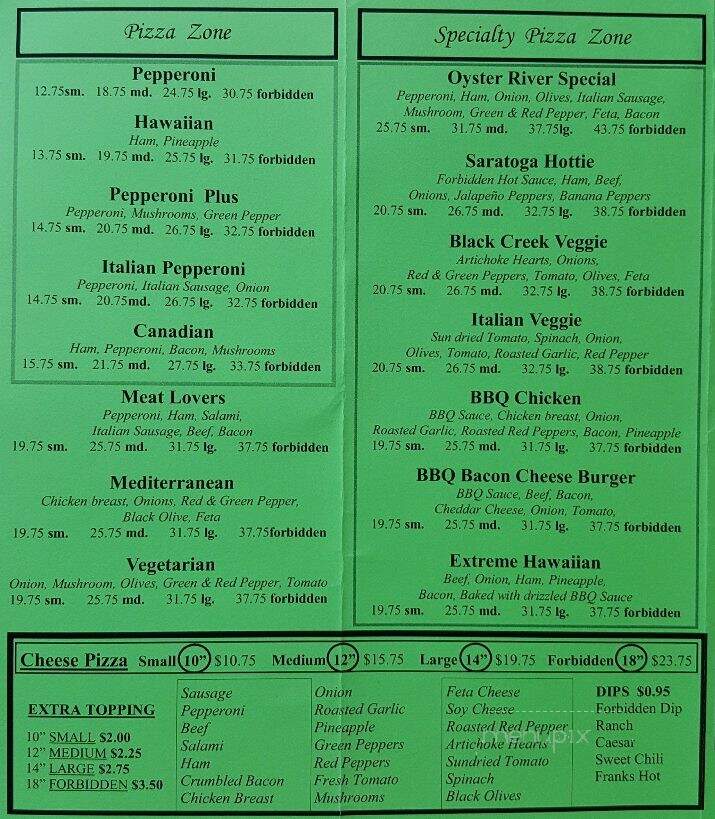 The Forbidden Zone - Campbell River, BC menu_pic